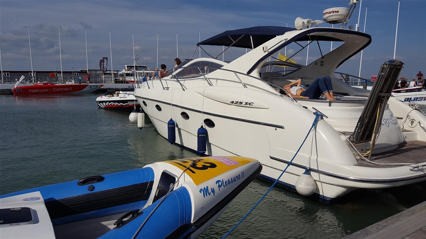 Allegro at West Cowes Yacht Haven Cowes Toorquay Powerboat Race 2017 Hamble Powerboat Charters